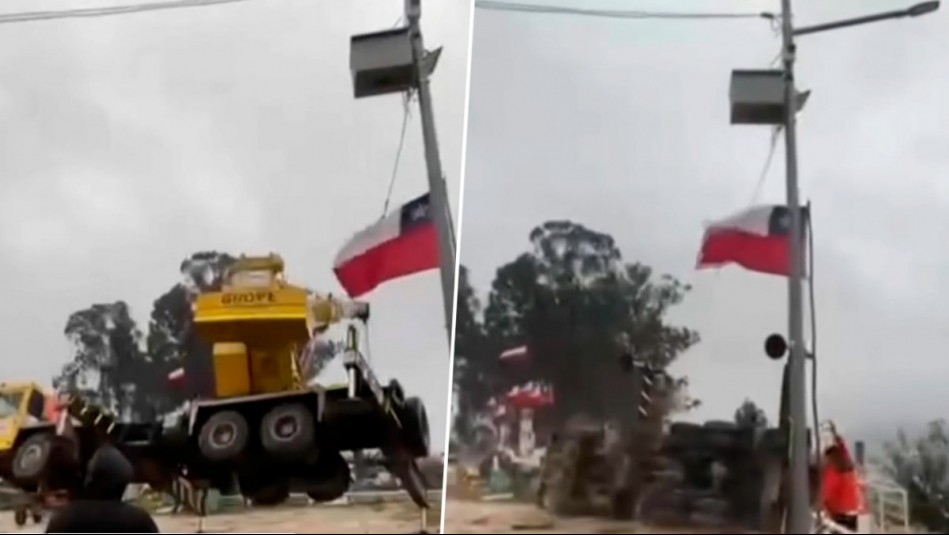 Impactante video: Grúa colapsa sobre río Maule mientras cargaba lancha con dos ocupantes en Constitución