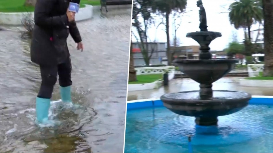 'Pareciera que estamos en una laguna': Así luce la Plaza de Armas de Parral tras intensas lluvias