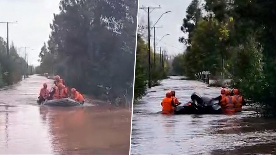 GOPE rescata a hombre que pasó la noche atrapado en el entretecho de su casa tras desborde de río en Chillán