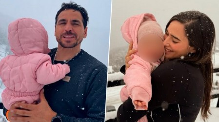 La tierna reacción de la hija de Pangal Andrade y Melina Noto al conocer la nieve por primera vez
