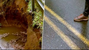 Enorme socavón obliga a cortar ruta que une Pucón y Villarrica: Familia debió ser evacuada