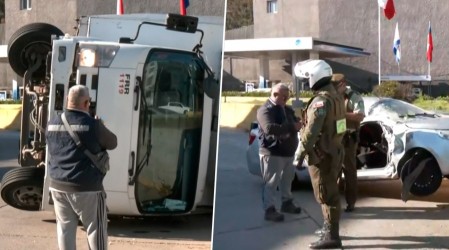 Camión volcó y aplastó a vehículo contra barrera de contención en Valparaíso: Copiloto quedó atrapado