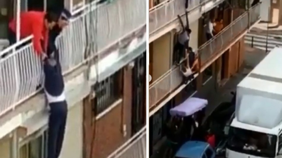 Video muestra impresionante rescate de adulto mayor que resbaló desde un balcón en España Video muestra impresionante rescate de adulto mayor que resbaló desde un balcón en España