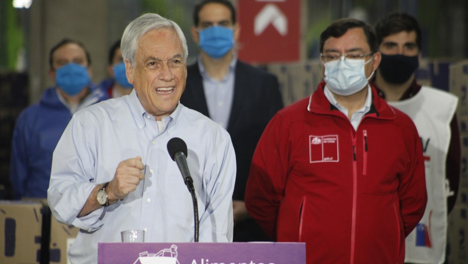 Sebastián Piñera Presidente Piñera informa que se han repartido más de 600 mil cajas de alimentos en todo Chile