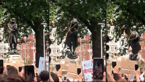 Videos registran cómo manifestantes en Inglaterra tiraron al agua estatua de esclavista del siglo XVII