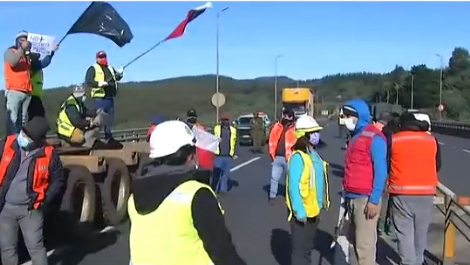Protesta La Araucanía Trabajadores forestales cortan ruta en La Araucanía en protesta por ataques incendiarios