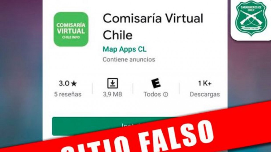 falsa comisaria virtual denuncia Carabineros alerta sobre falsa app de comisaría virtual y anuncia acciones legales