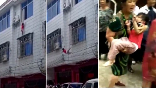 Vecinos improvisan una lona y salvan a niña que cayó de un edificio