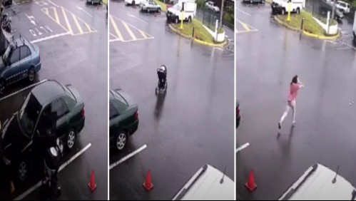 Bebé se salva milagrosamente de ser atropellado: Coche en el que iba rodó hasta la calle