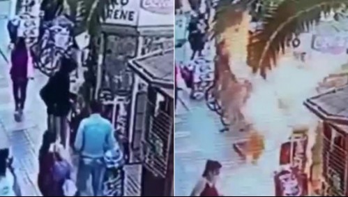 Video muestra a sujeto quemando un kiosko en Melipilla tras rociarlo con líquido acelerante