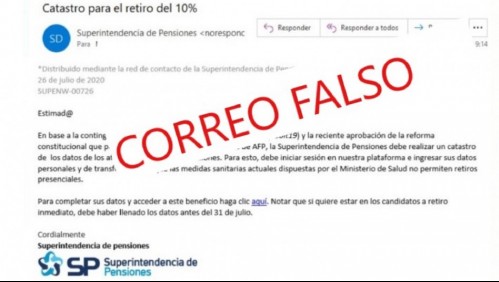 '¡Ojo con los correos fraudulentos!': Superintendencia alerta de estafa por retiro del 10%