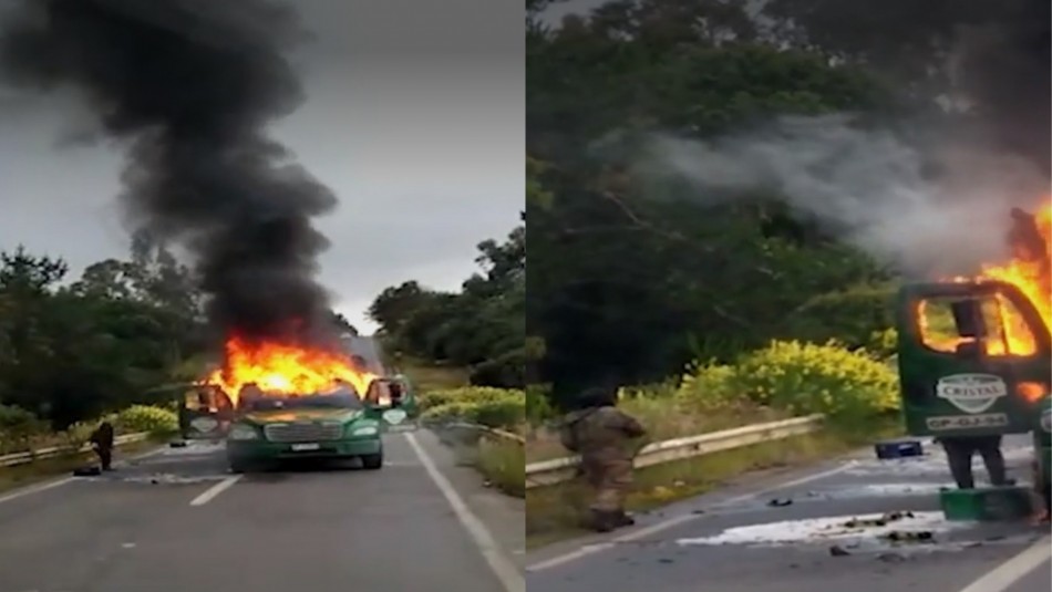 Camión quemado Camión sufre ataque incendiario en Arauco.