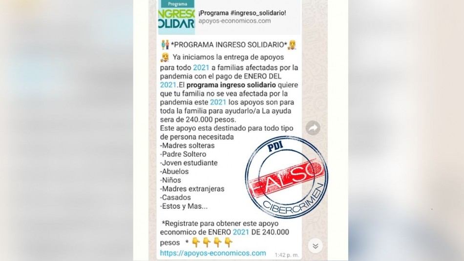 Estafa Alertan sobre nueva estafa: ofrecen $240 mil para afectados por la pandemia