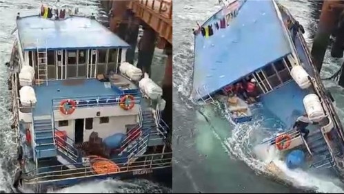 Video muestra hundimiento de embarcación en canal de Chacao con tripulantes a bordo