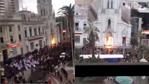 Incendian las puertas de entrada de catedral de Antofagasta durante manifestación del 8M