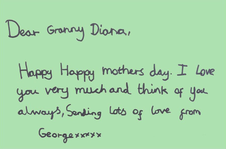 Carta de George a su abuela, la princesa Diana