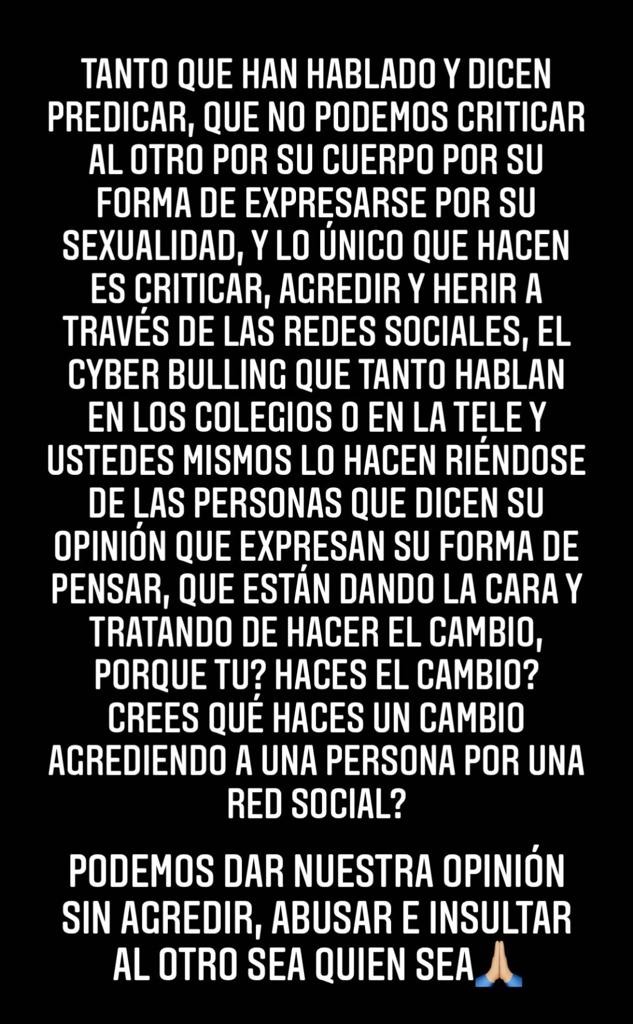 Mensaje de la hija de Yuyuníz en Instagram