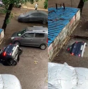 Video capta momento es que auto termina siendo completamente tragado por socavón Video capta momento es que auto termina siendo completamente tragado por socavón