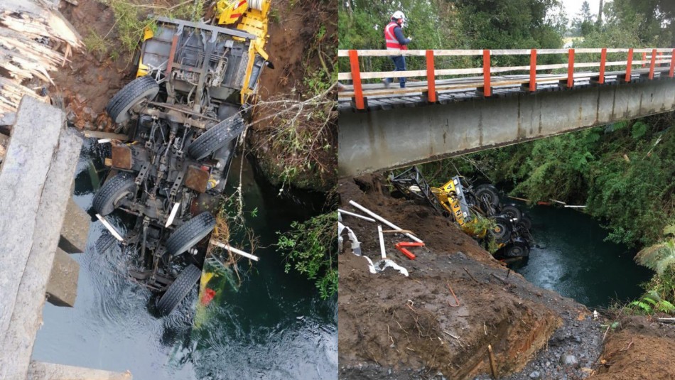 caida-camion-puyehue Captan caída de camión grúa desde un puente en Osorno: dos personas logran salir ilesas