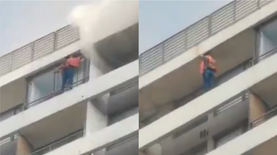 video-capta-peligrosa-maniobra-de-persona-durante-incendio Video muestra peligrosa maniobra de persona escapando de incendio por el balcón de departamento