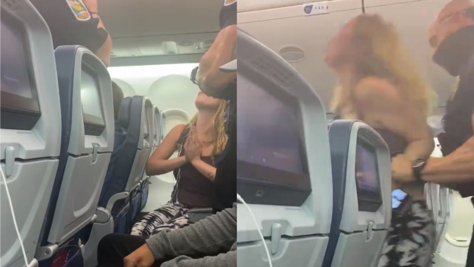 Joven se negó a usar mascarilla en un avión, escupió a los pasajeros y terminó arrestada Joven se negó a usar mascarilla en un avión, escupió a los pasajeros y terminó arrestada