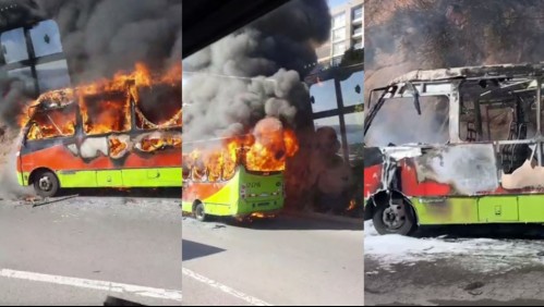 Video muestra un microbús que iba en recorrido completamente incendiado en Viña del Mar