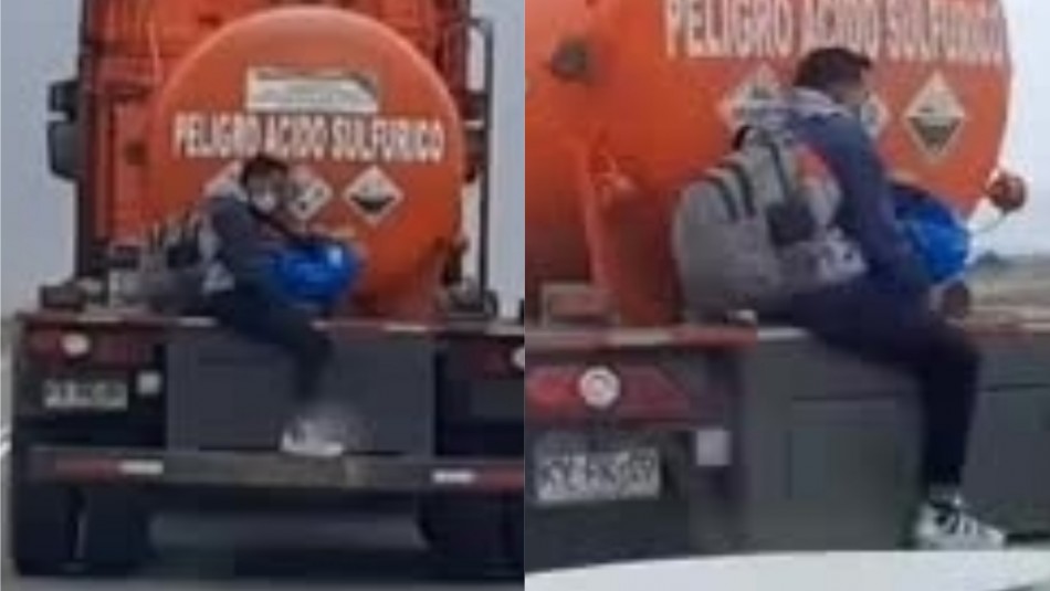 Video muestra a migrante irregular que se traslada en un camión de sustancias peligrosas Video muestra a migrante irregular que se traslada en un camión de sustancias peligrosas