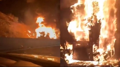 Registran incendio de un bus en plena ruta 68 en dirección a Santiago