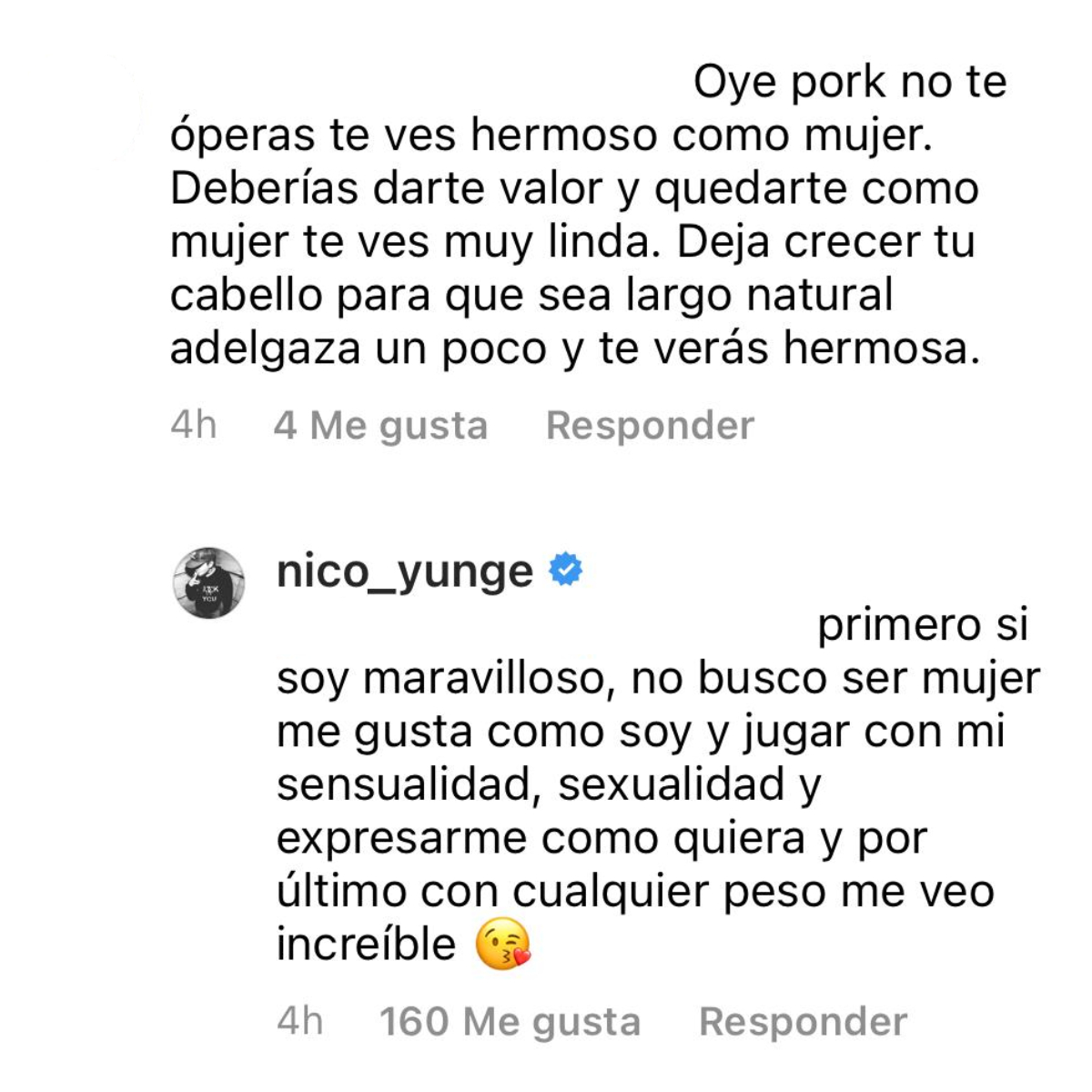 Comentario de fan a Nicolás Yunge