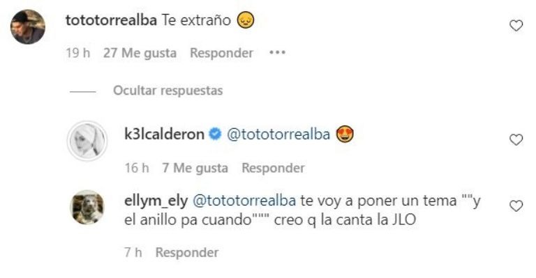 Comentario de Toto Torrealba y seguidora de Kel