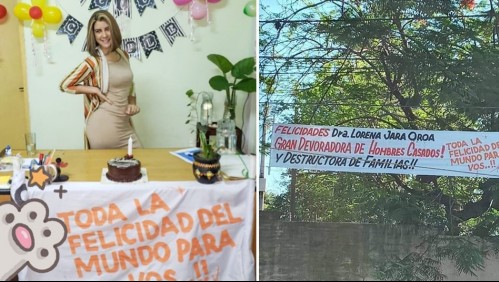 La acusan de 'roba maridos' con una pancarta y la usa como decoración para su fiesta de cumpleaños