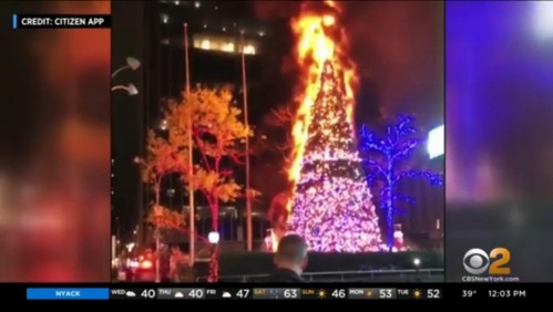 Incendian gigantesco árbol de Navidad adornado con más de 100 mil luces en Nueva York