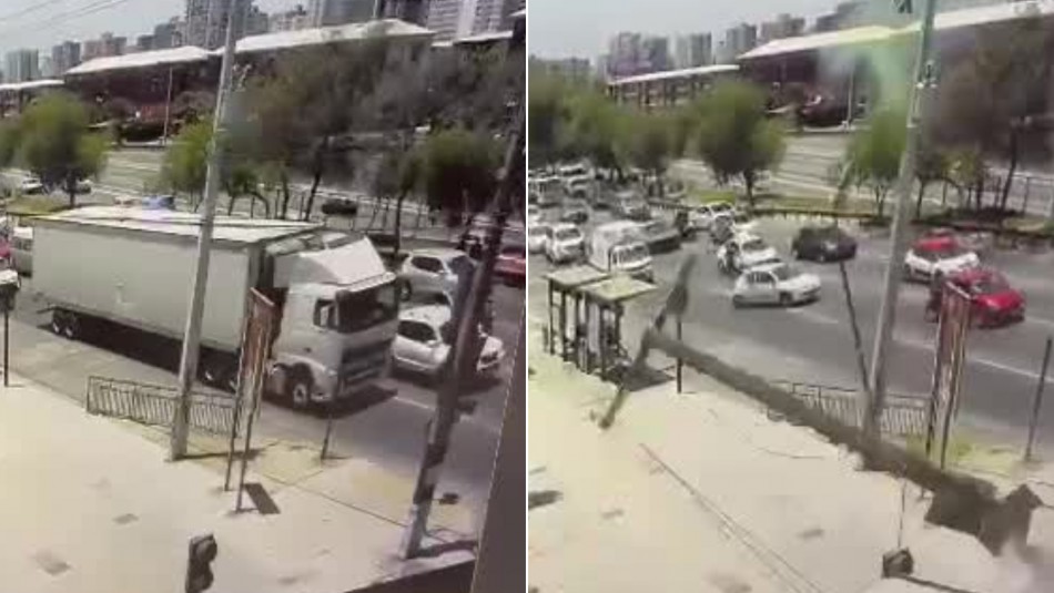 [VIDEO] Camión bota dos postes de luz al virar en una esquina y deja a cerca de mil viviendas sin energía