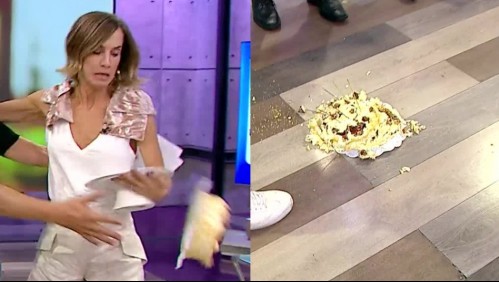 Diana Bolocco vive divertido chascarro en pleno 'Mucho Gusto': Se le cayó una torta desde sus manos