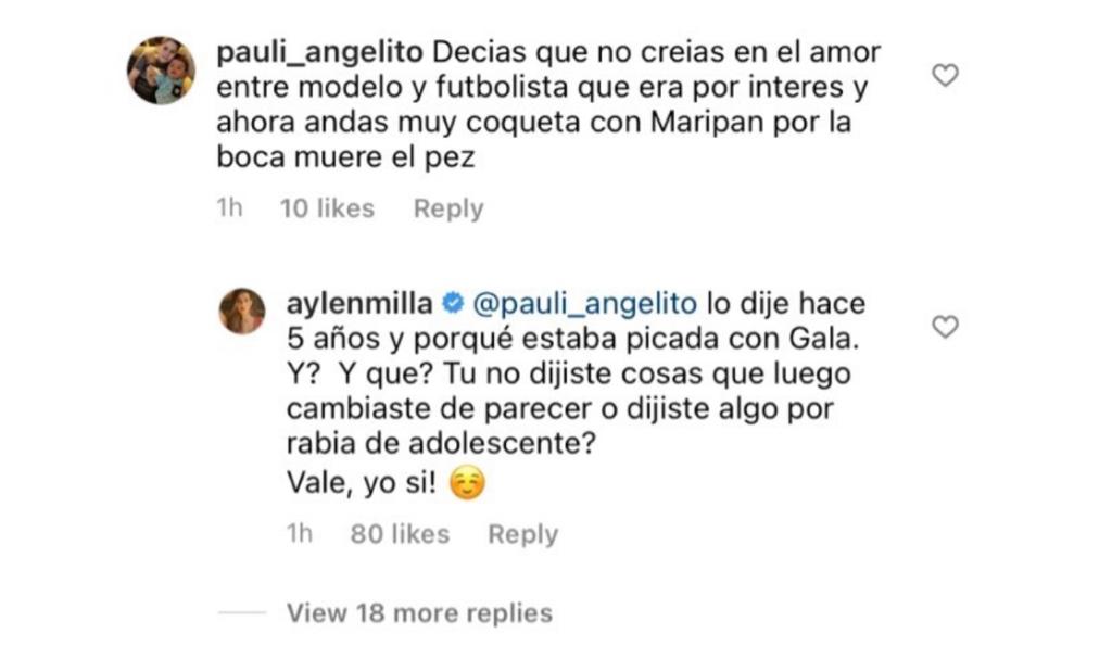 Comentario que respondió Aylén Milla