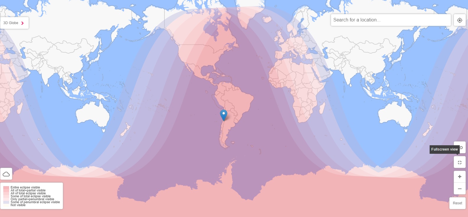 Mapa de visibilidad del eclipse lunar programado para la noche entre el 15  y 16 de mayo
