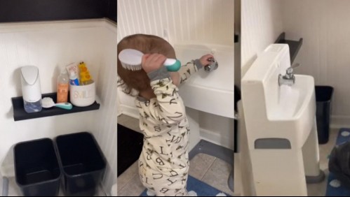 Todo para su independencia: Padres construyen un baño miniatura para su pequeño hijo