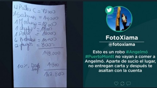 La polémica cuenta de 162 mil pesos en un restaurante de Angelmó: 'Me sentí asaltado'