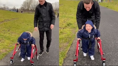 El emocionante video de un niño con parálisis cerebral que camina por primera vez gracias a un andador