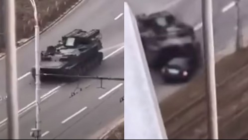 Video capta momento en que un tanque aplasta a un auto conducido por un civil en Ucrania