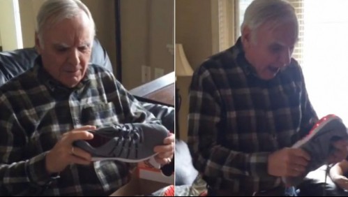 '¡Tienen que estar bromeando!': La adorable reacción de adulto mayor que recibió de regalo zapatillas de colores