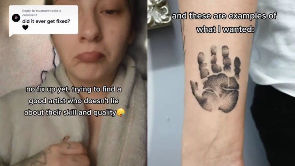 mujer-y-su-pareja-se-tatuaron-y-el-resultado-no-fue-el-esperado Decidieron tatuarse la huella de la mano de su hija y el resultado no fue el esperado: