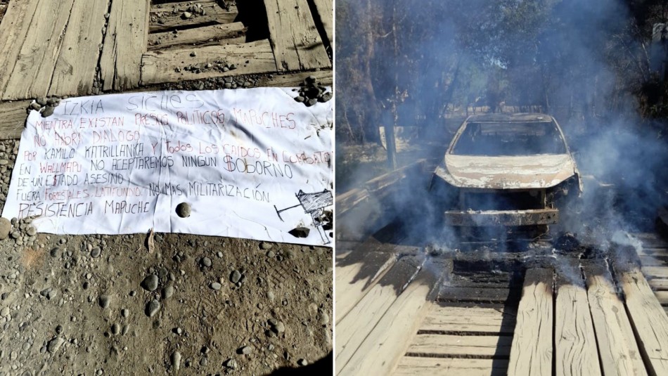 Queman auto y dejan lienzo con mensaje dirigido a Izkia Siches cerca de donde fue atacada la comitiva Queman auto y dejan lienzo con mensaje dirigido a Izkia Siches cerca de donde fue atacada la comitiva