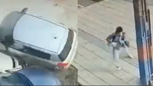 Video muestra a peatón con un bebé en los brazos salvarse del impacto de un vehículo en Talcahuano