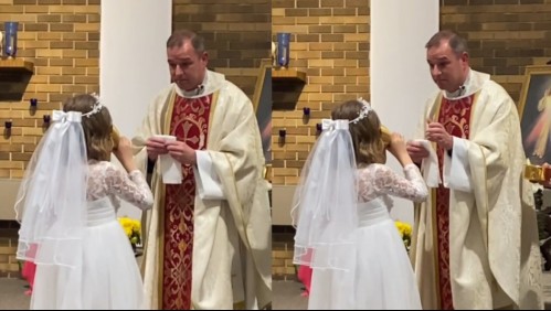 Niña se toma todo el vino del cáliz en su primera comunión: Sacerdote quedó sorprendido