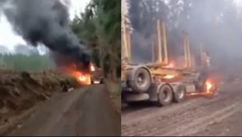 Reportan ataque incendiario en fundo de Teodoro Schmidt: Encapuchados quemaron siete camiones y una grúa