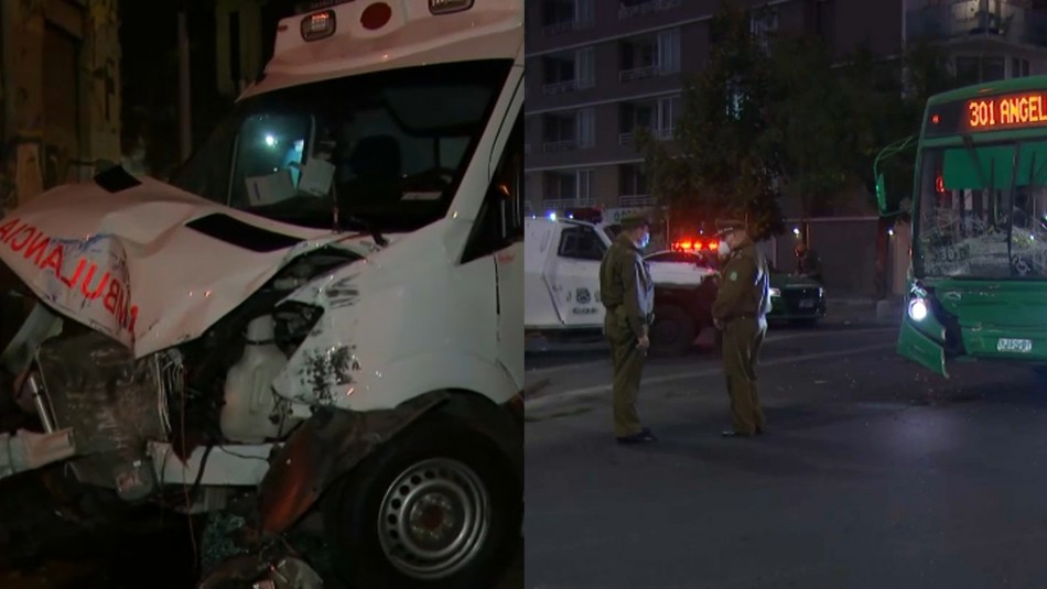 accidentes-carabineros Vehículo policial choca y ambulancia institucional que iba en su ayuda también colisiona con bus del Transantiago