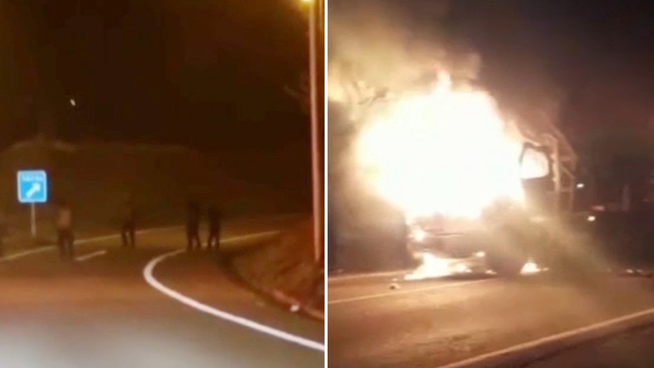 Video muestra a sujetos disparando en plena Ruta 5 Sur en La Araucanía: Incendiaron 3 camiones y una camioneta