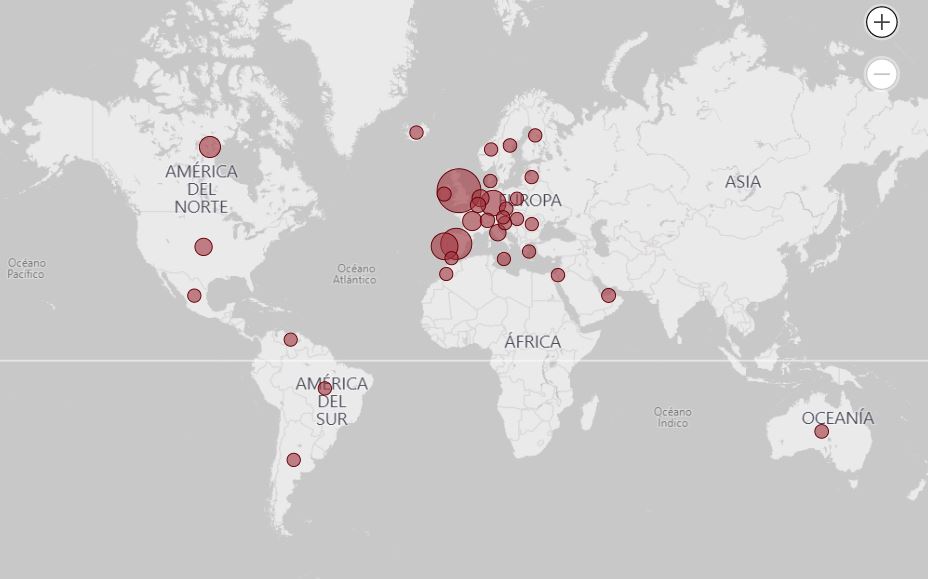 Mapa con los casos confirmados por viruela del mono hasta el 13 de junio. Créditos: CDC