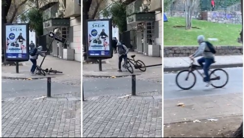 Ladrón derriba señalética para robar bicicleta en Parque Forestal: vecinos denuncian veloz y violento actuar de sujetos